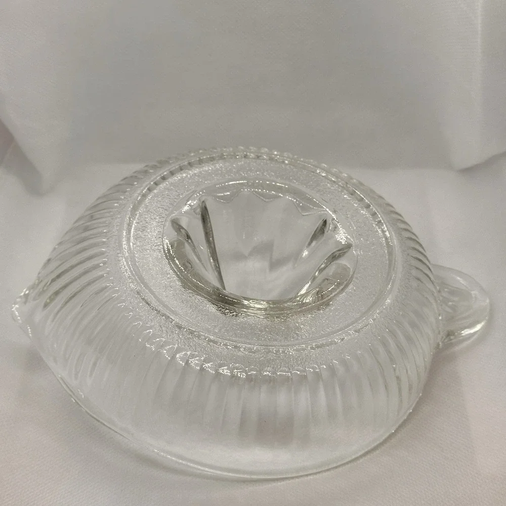Vintage Ribbed Glass Juicer w/ Textured Base,‎ Thumb Tab Handle, & Pour Spout